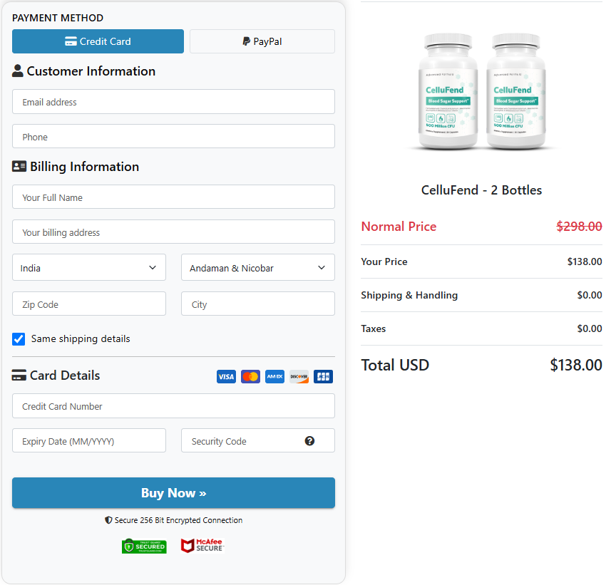 CelluFend Checkout